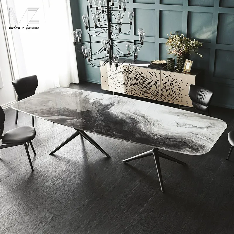 Di buona qualità lussuoso tavolo da pranzo in marmo nero chiusura gambe in acciaio inox glassa pietra sinterizzata tavolo da pranzo
