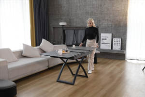 <span class=keywords><strong>Table</strong></span> à manger moderne élégante en bois extensible en céramique petite hauteur réglable résistant aux rayures 6 places cuisine à domicile - Product Image 3