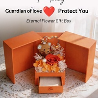 Boîte Cadeau Luxe Fleur Éternelle Double Porte Sérigraphiée Bijoux Ours Rouge à Lèvres Collier Saint-Valentin Anniversaire Rose