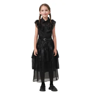 Mädchen Gothic Wednesday Addams Black Raven Dance Halloween Kostüm kleid