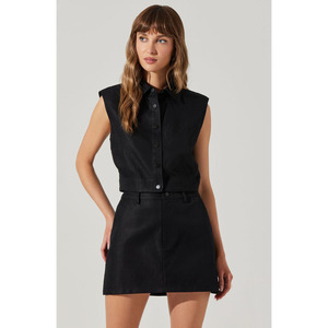 Maglione girocollo senza maniche e gonna <span class=keywords><strong>sopra</strong></span> al ginocchio con decorazione e motivo a bottone per l'estate - Product Image 1