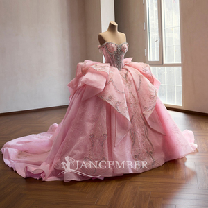 Rsm261107 Crystal Beaded Bodice Pink Ball Gown Gorgeous Voluminous <b>Silver</b> Embellished Train Quinceanera <b>Dress</b> Jancember - Product Image 2