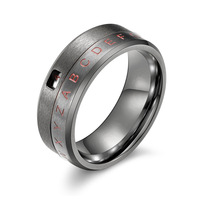Bague rotative en acier inoxydable plaqué or PVD 18 carats avec fenêtre de décodeur secret et chiffre porte-bonheur
