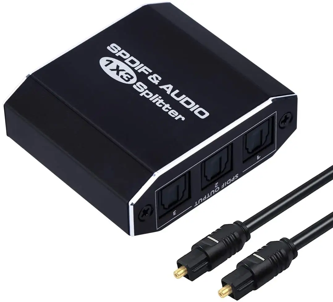 1 in 3 Out Digital SPDIF Toslink Optical Fiber Audio Splitter 3port 1x3 with Optical Cable for Dolby Digital DTS 5.1 PCM LPCM