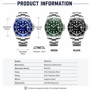 20ATM orologio impermeabile logo personalizzato di fabbrica con vetro zaffiro in acciaio inox automatico orologio meccanico per gli uomini - Product Image 3