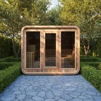 Moderna sauna cuadrada finlandesa de cedro rojo para exteriores, de 2 a 4 personas, con calefacción eléctrica por infrarrojos, para uso en villas.