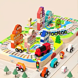 बच्चों के लिए मोंटेसरी मैग्नेटिक रेलवे ट्रेन गेम अर्ली एजुकेशनल DIY वुडन ट्रेन ट्रैक खिलौने किड्स क्रिएटिव सिटी बिल्डिंग ब्लॉक