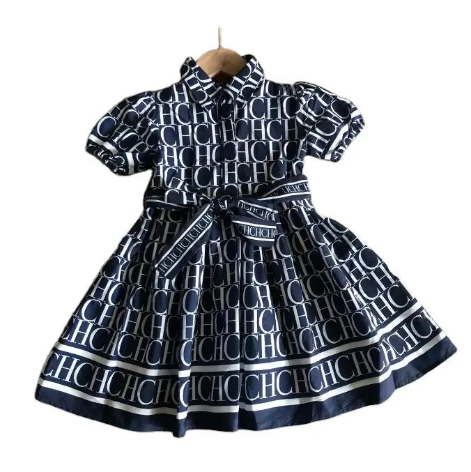 Luxus benutzer definierte Kinder kleidung Sommer Blumen Baumwolle Mädchen Kurzarm einteilig-Kleid Kinder kleid Mädchen Kleid Kleidung