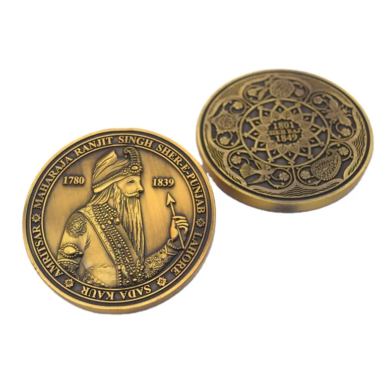 सिख राज प्राचीन कांस्य सिक्का सस्ते थोक कस्टम धातु चुनौती सिक्का zink मिश्र धातु 3D आंकड़ा उत्कीर्ण फ्रांस स्मारिका के सिक्के