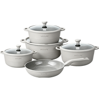 Ensemble de 9 casseroles et poêles en aluminium antiadhésif effet granit noir, poignées résistantes à la chaleur, compatibles induction