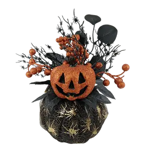 Senmasine Diy Party Table Home Decoration Artificial Black Leaves Branch Mini Spider Glitter Orange Berries Halloween Pumpkin