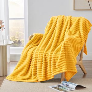 Couverture en flanelle douce <span class=keywords><strong>et</strong></span> chaude 100% polyester, jacquard côtelé 3D, rayée, moelleuse, de couleur violette, tricotée, décorative, pour canapé, style <span class=keywords><strong>plaid</strong></span> - Product Image 4