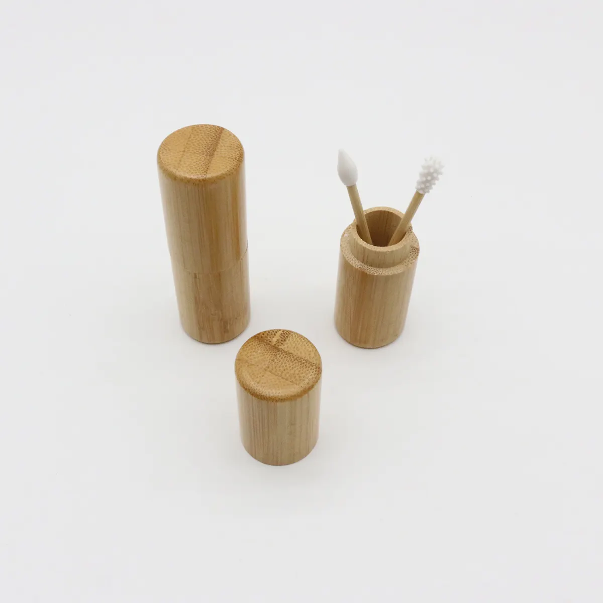 Varas de orelha de bambu reutilizáveis, portátil, cabeça dupla, com caixa de bambu, cotonetes de silicone