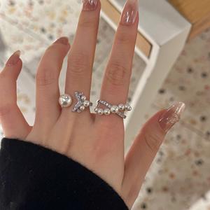 S925 Pure Silver Micro-Inlaid Zircon <b>Pearl</b> Fish Tail <b>Ring</b> with V-Shaped Diamond Niche Design Fashionable Light Luxury - Product Image 5