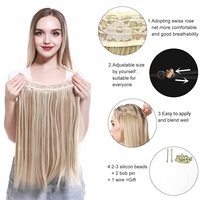 Extensions de cheveux lisses marron foncé à fil invisible, longues, 22 pouces, avec bandeau transparent réglable, résistantes à la chaleur