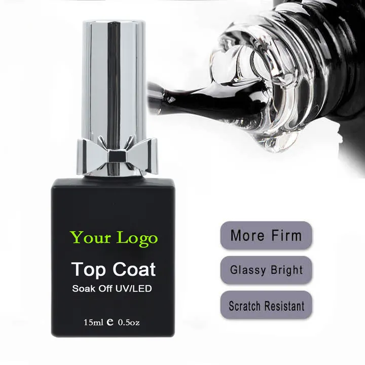 OEM pemoles transparan Label pribadi berlian kilau tinggi antilecet UV Gel atas mantel dan lapisan dasar manikur kecantikan