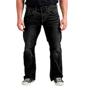 Men's <b>Spring</b> Vintage Washed Bootcut Denim Jeans-Regular Fit Streetwear Hip Hop Knitted Breathable Long Pants - Product Image 4