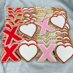 Valentines Hot sale xoxo letter heart applique iron on chenille patches