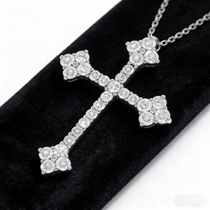 CUSTOM SILVER 10K/14K/18K GOLD PLATED LAB GROWN CVD DIAMOND CLASSIC ENGAGEMENT <b>GIFT</b> SWEATER CHAIN NECKLACE CROSS PENDANT - Product Image 3