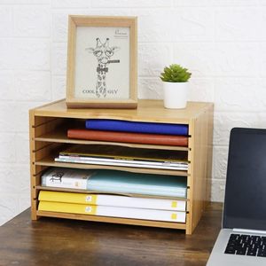Bamboo Desktop <b>Organizer</b> 4 Layers <b>File</b> Sorter Stationery Holder for Books and Office Supplies - Product Image 1