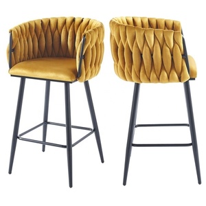 Taburete de Bar Moderno de Terciopelo con Respaldo Alto y Patas de Metal Negro Resistentes, con Pedal Estable <span class=keywords><strong>para</strong></span> Uso en Bares Domésticos y Hoteles - Product Image 4