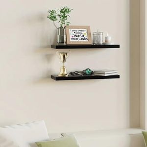<span class=keywords><strong>Étagère</strong></span>s flottantes en bois noir personnalisées, type sol, simples, réglables, durables pour salle de bain, cuisine, salon, pot de fleurs, moins cher - Product Image 2
