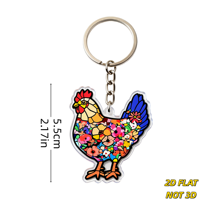 Porte-clés floral en forme de poulet, breloque acrylique colorée style vitrail pour clés et sacs, accessoire fantaisie animal de la ferme