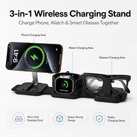 Station de charge sans fil pliable 3-en-1 avec chargeur rapide pour iPhone/iWatch/Ray-Ban Meta, port Type-C, logo personnalisé, vente en gros OEM