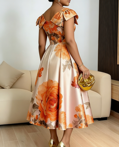 Robe africaine <span class=keywords><strong>vintage</strong></span> simple coupe trapèze pour <span class=keywords><strong>femme</strong></span>, grande taille, tenue décontractée professionnelle, longueur cheville, détail nœud à l'épaule, couleur unie - Product Image 2