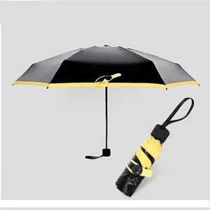 Toptan özel Mini şemsiye manuel kapsül Uv koruma bayan küçük 5 katlanır şemsiye güneş ve yağmur