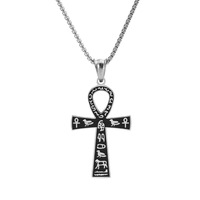 Collier personnalisé pour homme, style rétro, symbole égyptien ancien Anka, croix, acier inoxydable, diamant, streetwear