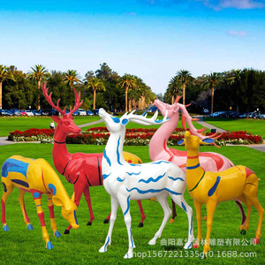 Escultura de Ciervo Pintada de Fibra de Vidrio para Decoración de Jardín Exterior, Figura Animal Contemporánea para Montar en el Suelo JH-42710 - Product Image 1