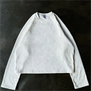 Maglietta a Tre Quarti Oversize Stile Hip Hop con Stampa DTG, 100% Cotone, Manica Lunga, Tessuto Waffle, Vendita all'Ingrosso - Product Image 6