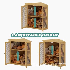 Caja de pan de bambú de doble capa, almacenamiento de esquina de madera para encimera de cocina con puerta abatible, diseño de color sólido - Product Image 3