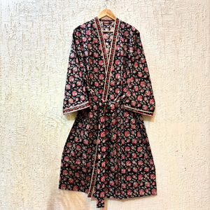 Kimono con estampado floral, manga tres cuartos, con lazo, corte holgado, largo midi, ropa informal para todas las estaciones - Product Image 1