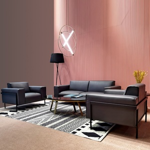 Custom Office Room Leisure Black <b>1</b> <b>2</b> <b>3</b> Seater Leather Office <b>Sofa</b> <b>Set</b> Commercial Modular Modern Reception <b>Sofa</b> - Product Image 2