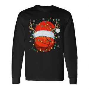 Santa Basketball Ball Xmas Lights Camiseta navideña de manga larga con diseño de baloncesto - Product Image 2