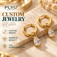 Boucles d'oreilles créoles goutte d'eau plaquées or 18 carats PVD de qualité supérieure, en acier inoxydable 316L, avec zircon, résistantes à l'eau et inaltérables