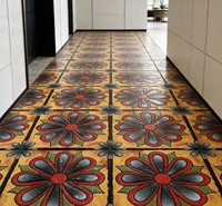 Carrelage en mosaïque céramique rustique jaune, rouge et bleu à motifs floraux 100x100mm, émaillé, résistant à l'usure, pour murs et sols intérieurs, garantie 3 ans