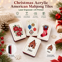 Ensemble de Mahjong de Luxe Américain 1,50 Pouce Or Champagne Tuiles Acryliques 3 Couches 160 Pièces Thème Noël Gravé au Laser