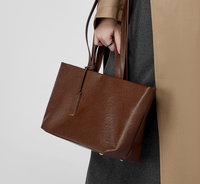 Sac fourre-tout en cuir véritable marron, grande capacité, sac à main à bandoulière, fermeture à glissière, sac de transport portable pour les voyages quotidiens