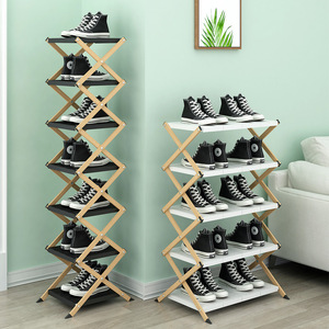 Foldable Multi Layer <b>Shoe</b> <b>Rack</b> For <b>Doorway</b> Storage With Wooden Frame And Metal Rods Simple Design Easy To Install - Product Image 4