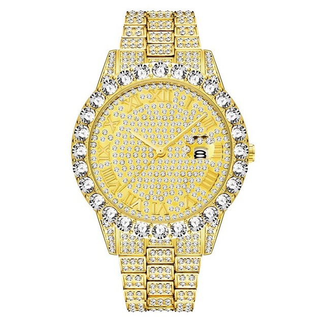 Hip Hop Relogio Jewelry Custom Luxury Iced Out  Diamond Quartz Watches for Men Iced Out Wristwatch