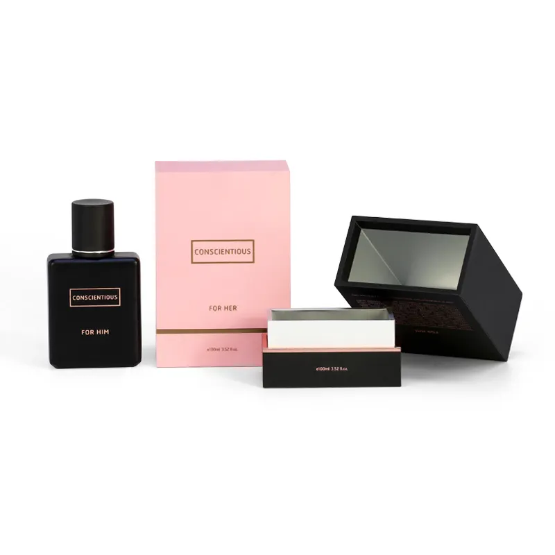 Firstsai di lusso personalizzato con Logo nero rigido in cartone di lusso con scatola di profumo regalo di olio essenziale cosmetico
