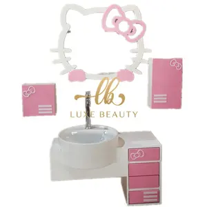 2023 Luxe Beauty New design children wall mount hair station pink Hello Kitty styling stations kids hair salon mirror