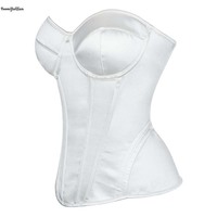 Corset Bustier Ultra-Supportant Effet Sablier Tailles XS-XXL, Soutien-Gorge Tendance, Corselet de Mariée en Soie Satinée Blanche avec Bonnets Rembourrés