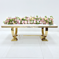 Tables de banquet de mariage pour hôtels de luxe, structure moderne en acier inoxydable, plateau en verre trempé, pieds dorés
