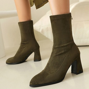Large Size 48 Pointed Toe Women's Back Zipper Short <b>Boots</b> High Chunky Heels Ankle Booties Wide Fit Suede Shoes - Product Image 1