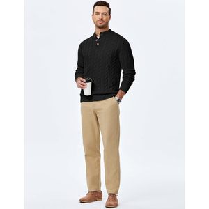 Pull en laine mélangée à col montant boutonné et manches longues pour homme FOXA, tricot torsadé, matière épaisse, style décontracté - Product Image 5