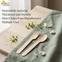 Lot d'ustensiles en bois biodégradables en gros – Cuillère, fourchette et couteau en bois de bouleau – Ensemble de couverts jetables compostables